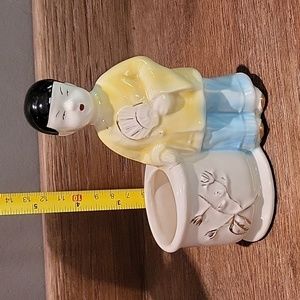 Asian girl pottery planter American bisque, royal copley